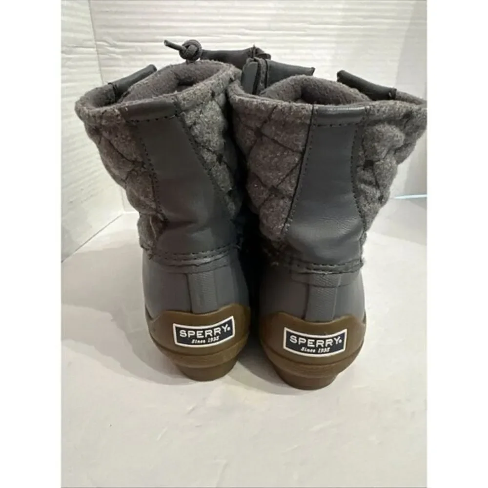 Sperry Duck Boots Womens 10 Saltwater Quilted‎ Waterproof Gray Ankle STS85656